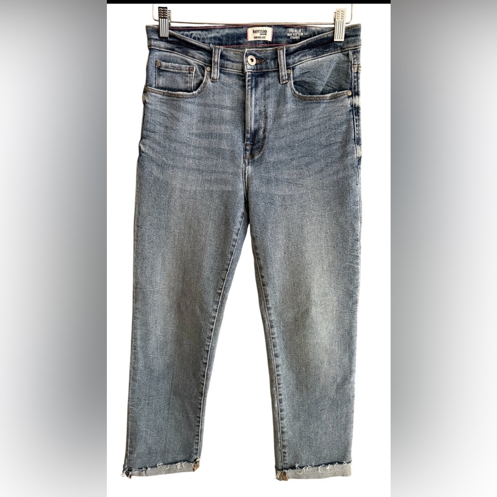 Kensie: Light Blue Vintage Luxe The Allie High Rise Slim Straight Jeans